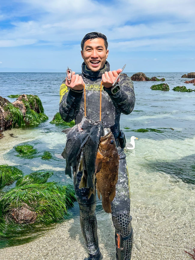 Spearfishing Stringer with weight belt clipped