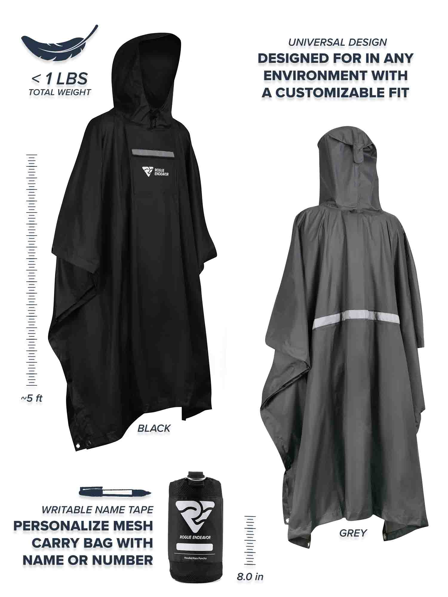 Hooded Rain Poncho chest-level phone pocket