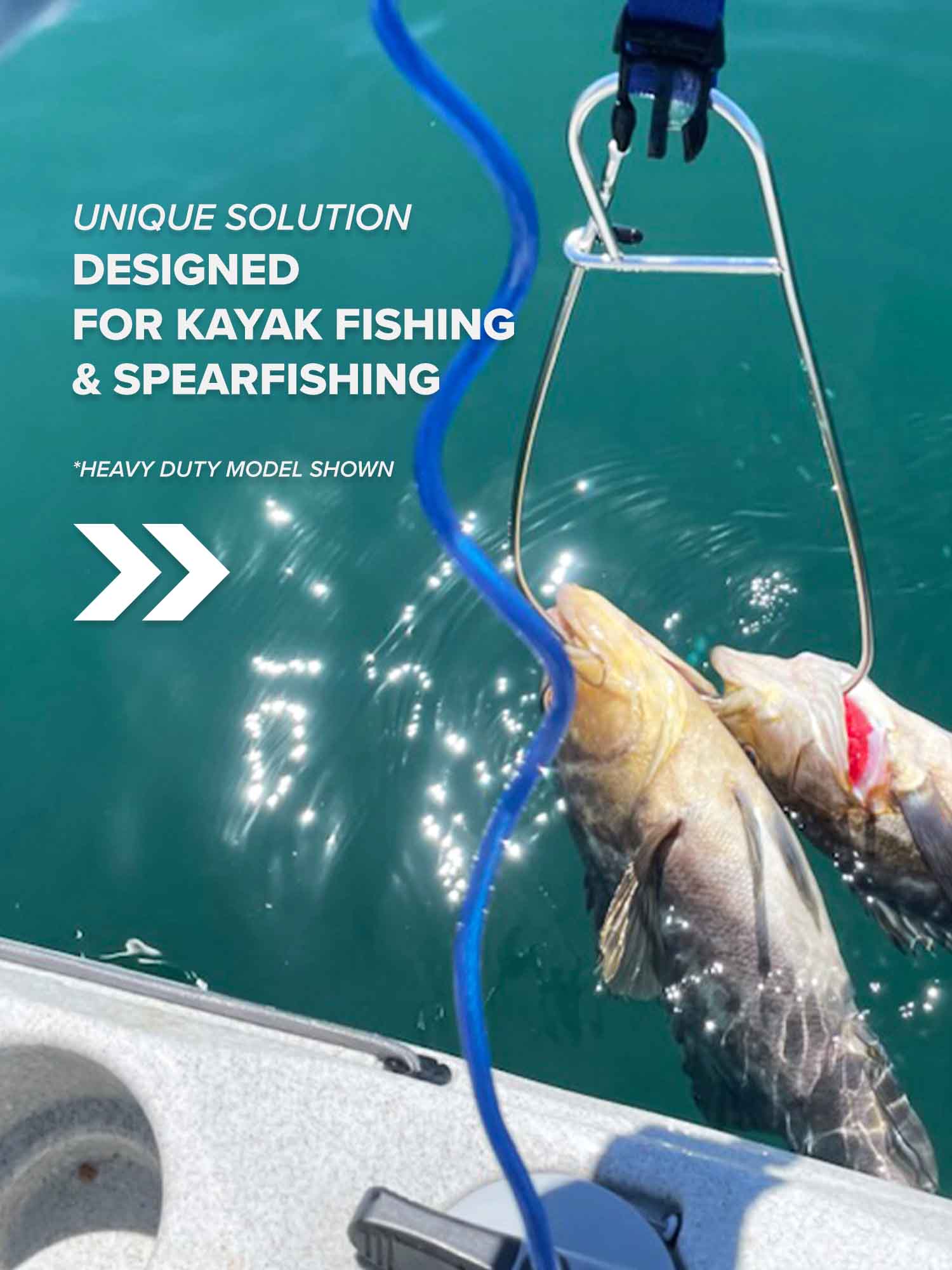 Ultra Duty Fish Stringer square handle on kayak scupper